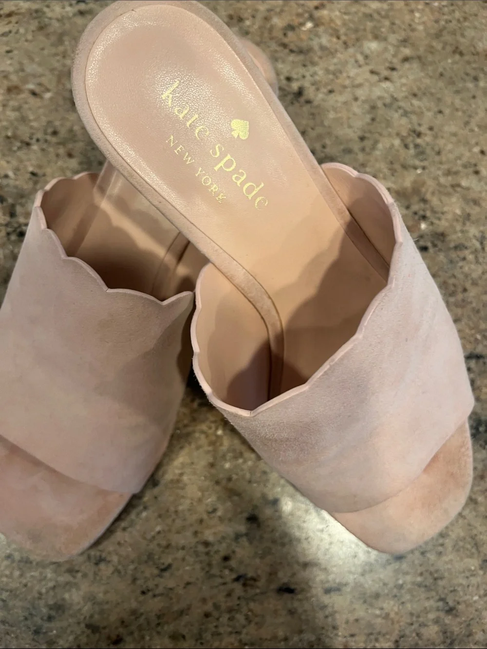 kate spade Blush Pink Scalloped Suede Slide Mules